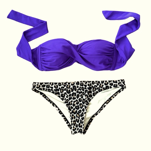 Size Small bikini top and bottoms Xhilaration leopard bottoms & ABS purple top - Picture 1 of 10